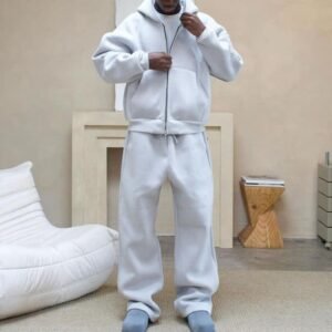Bulk Custom Logo Oversized Casual Woven Solid Color Sweatset  | OEM Manufacturer