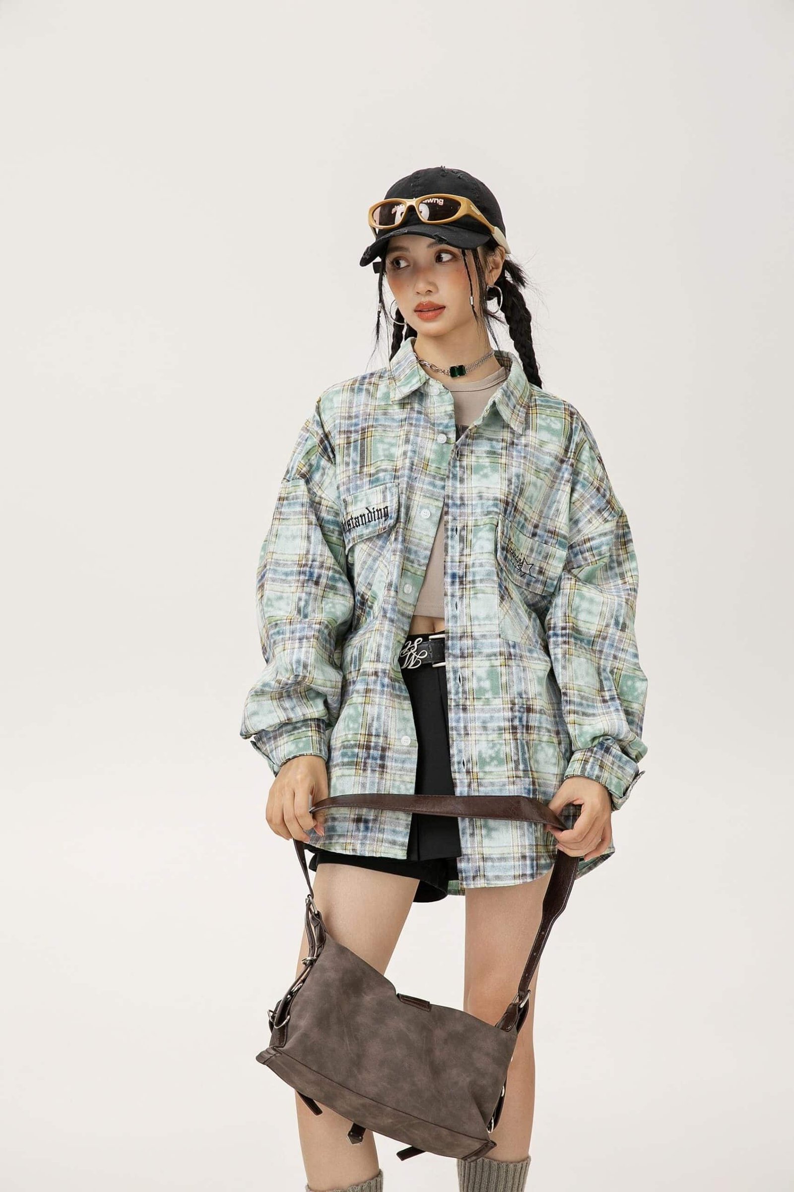 Bulk custom logo oversized woven plaid striped batik shirt 04