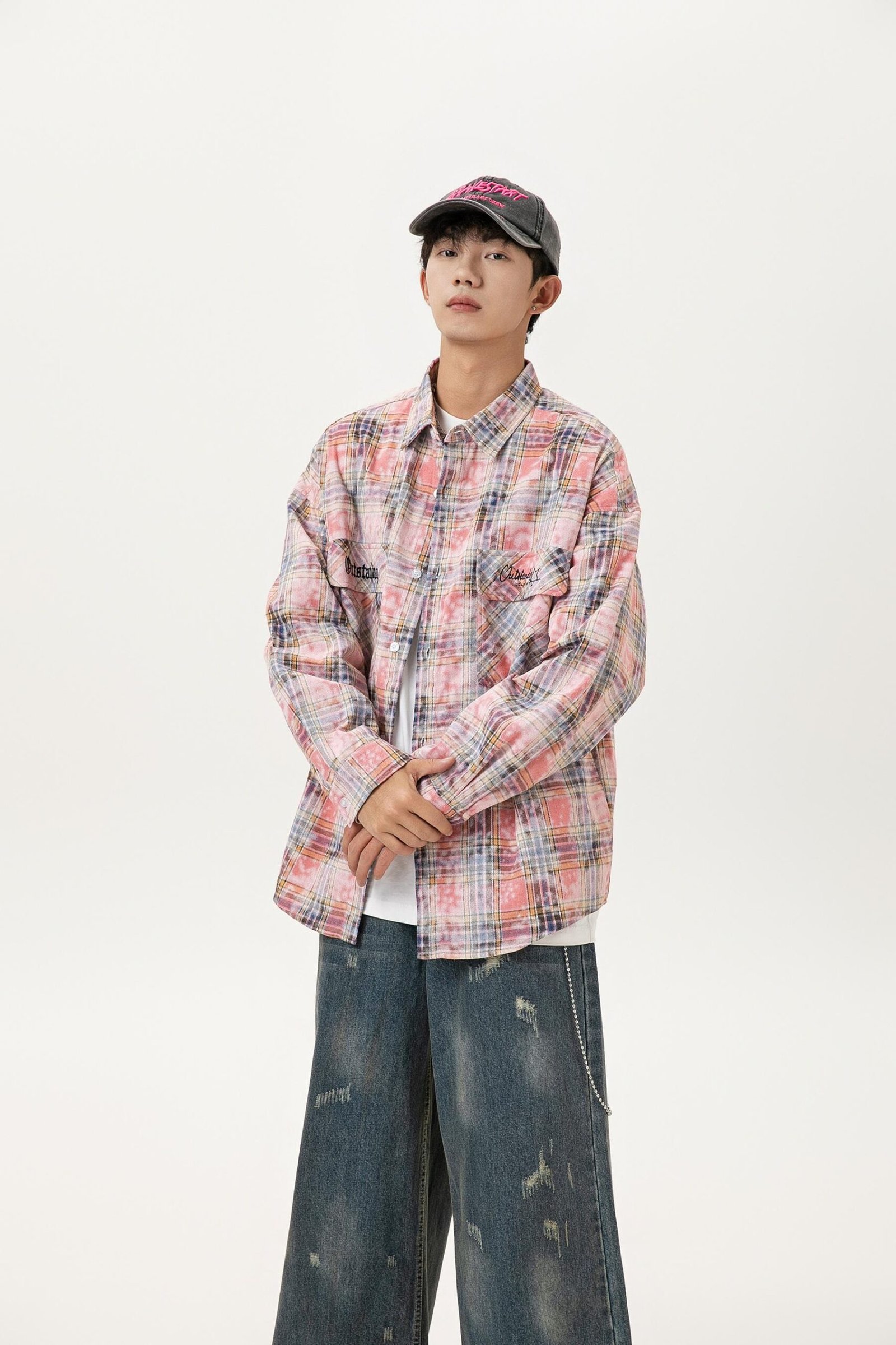 Bulk custom logo oversized woven plaid striped batik shirt