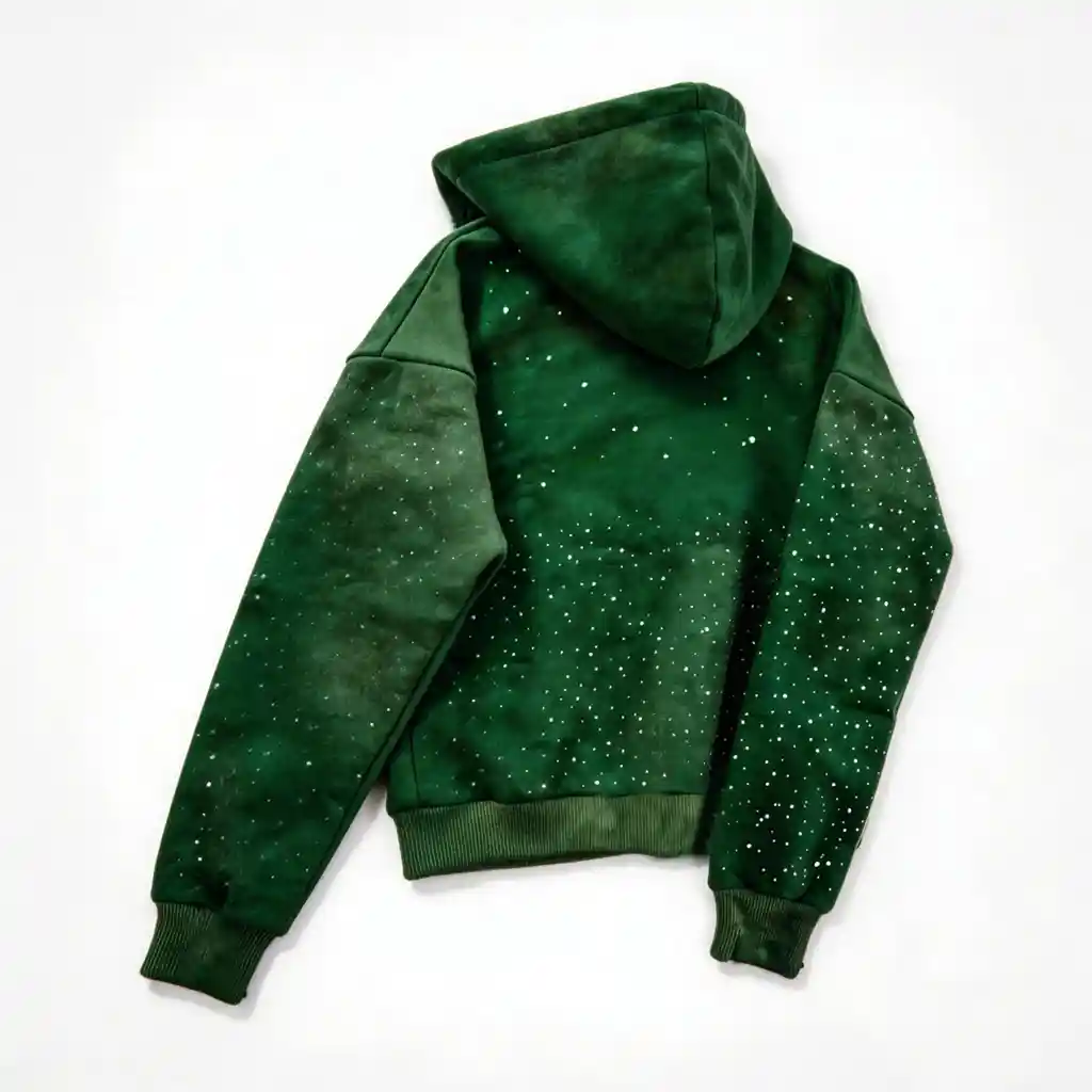 Custom Embroidered Zip-Up Hoodies with Rhinestone Accents in Emerald Green - Image 2