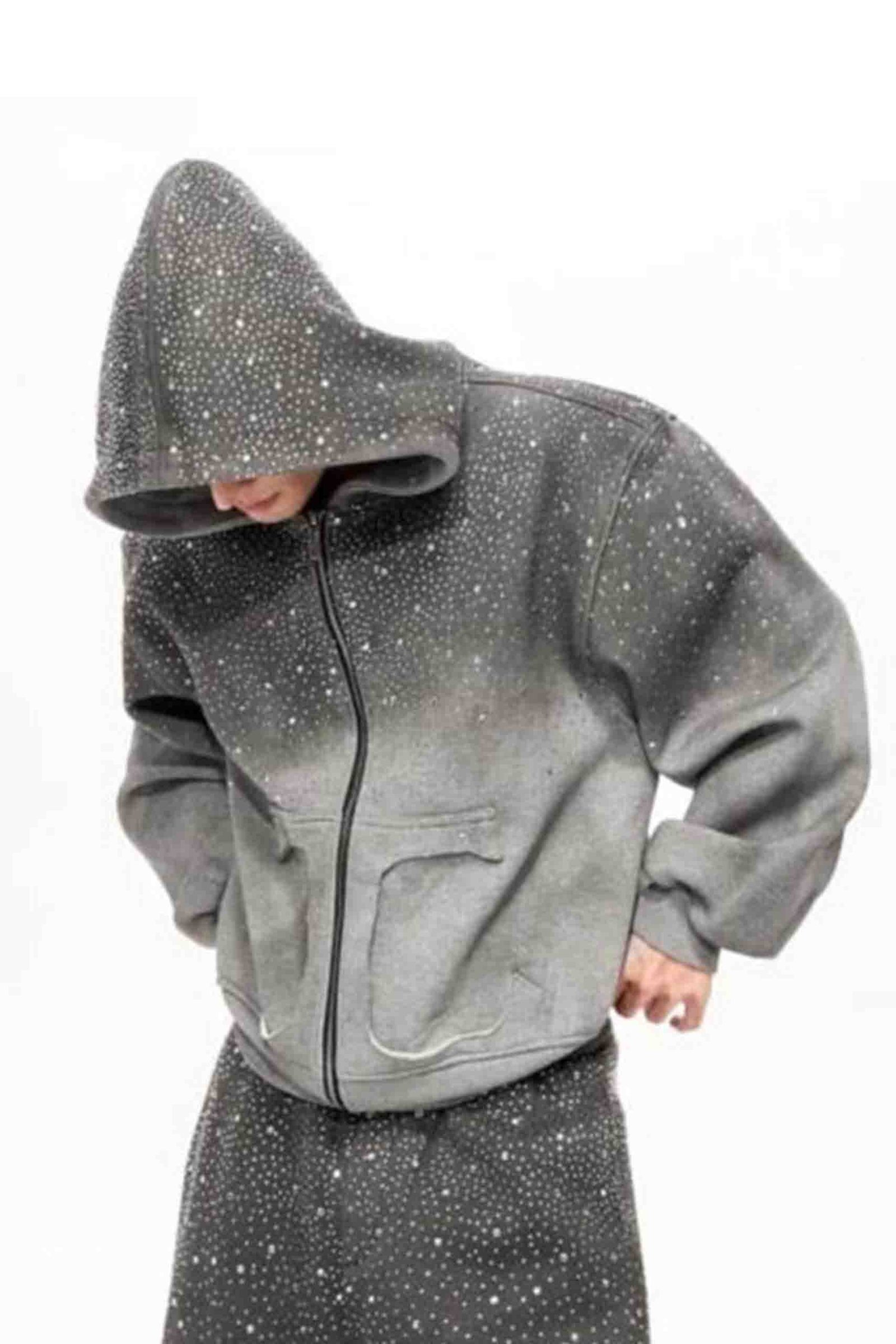 Gray-white gradient rhinestone sweatshirt