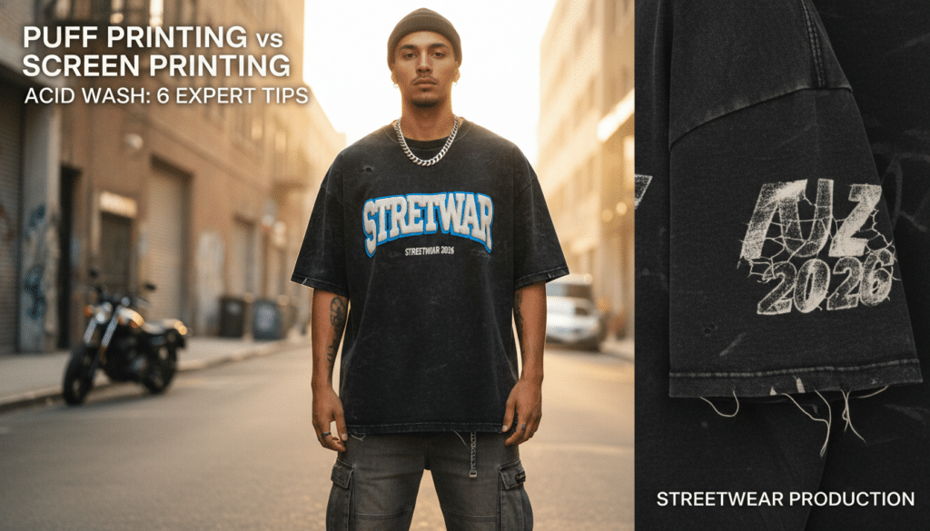 Puff Printing vs Screen Printing with Acid Wash: 6 Expert Tips for Streetwear Production in 2026