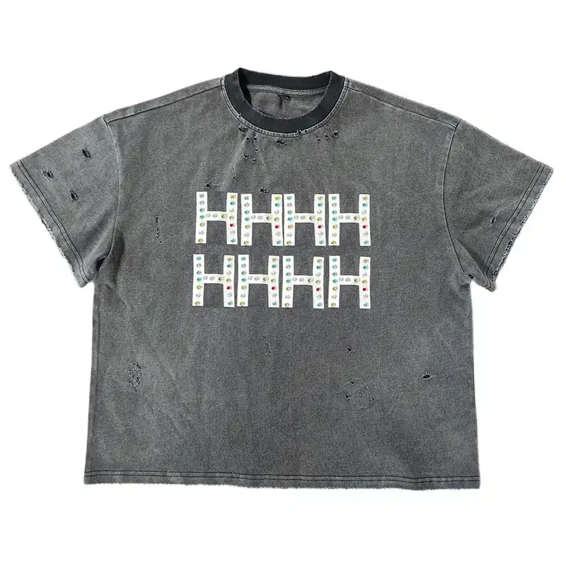 Custom Vintage Acid Wash Oversized T-Shirt with Rhinestones: A Streetwear Classic Reborn