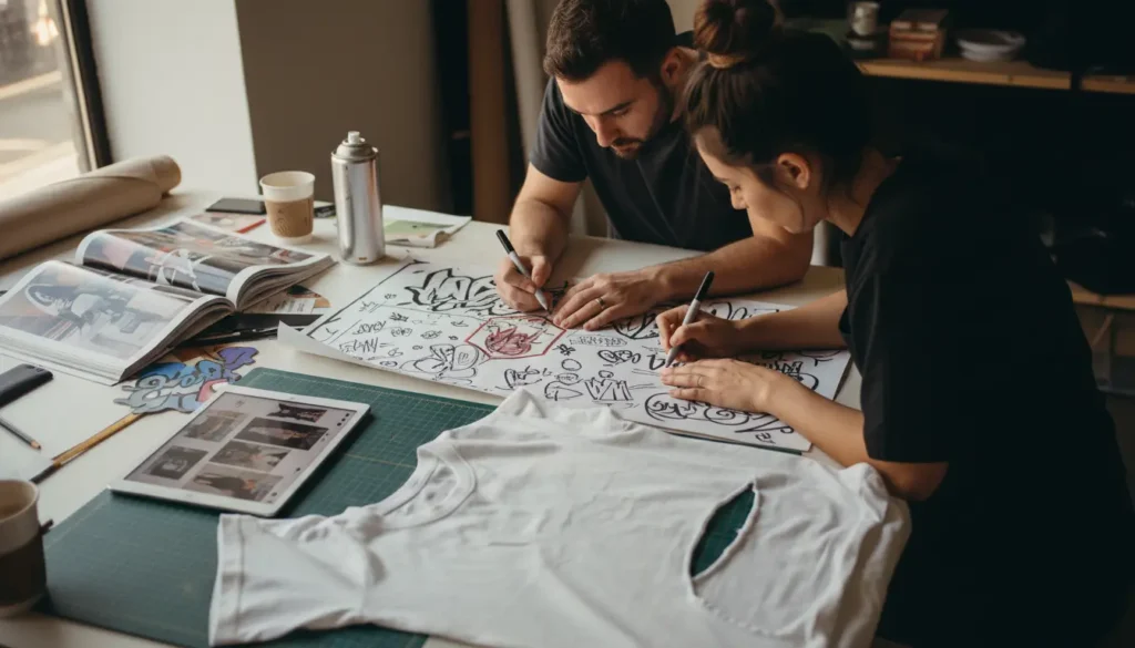 Streetwear designer and brand owner sketching together | custom t-shirt manufacturer