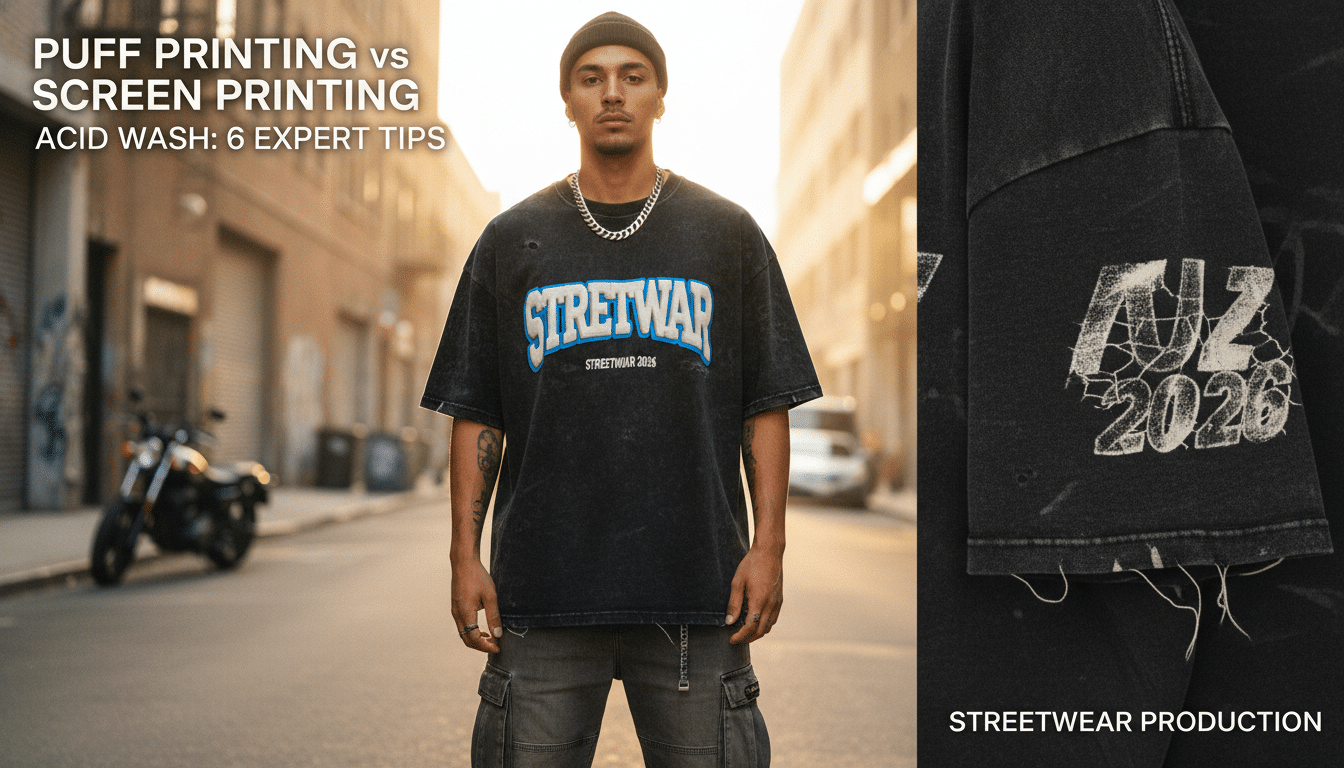 Puff Printing vs Screen Printing with Acid Wash: 6 Expert Tips for Streetwear Production in 2026