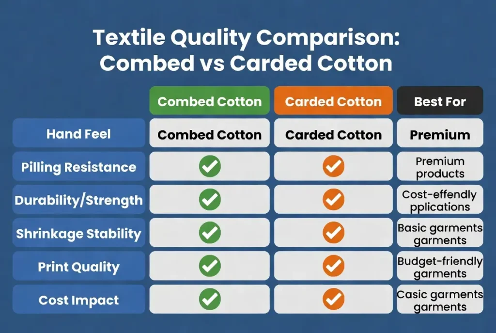 combed cotton vs carded cotton
