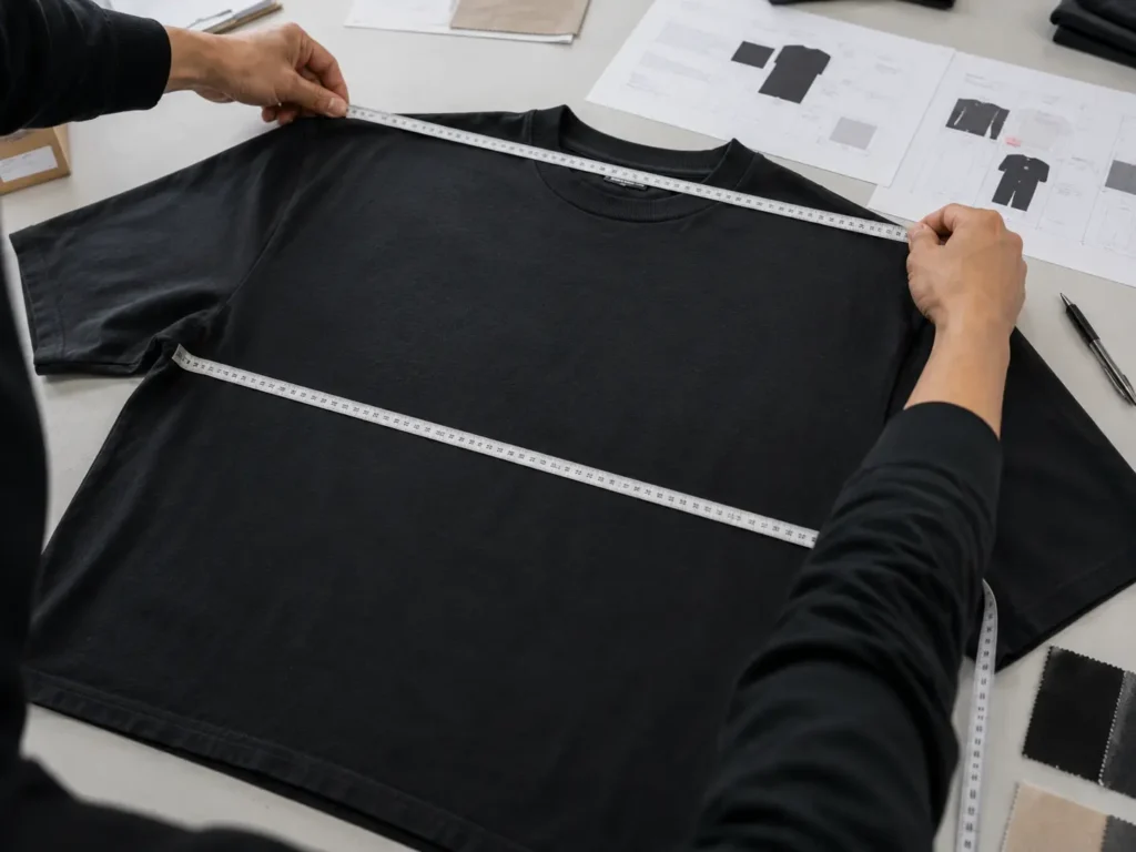 measuring a clothing sample before bulk production approval