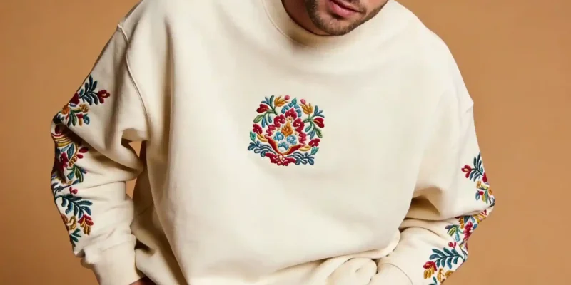 Custom streetwear oversized hoodie with unique graphic design on gray fabric, back view